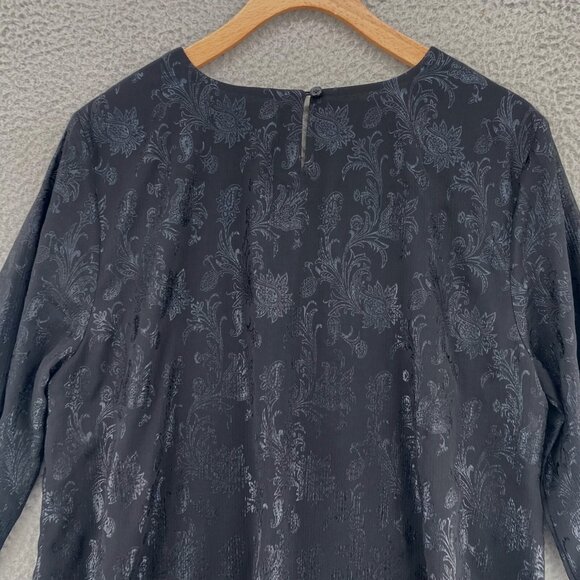 Chicos Top Womens 1 US Medium Black Shimmer Jacquard Layered 3/4 Roll Tab Sleeve - Picture 4 of 10